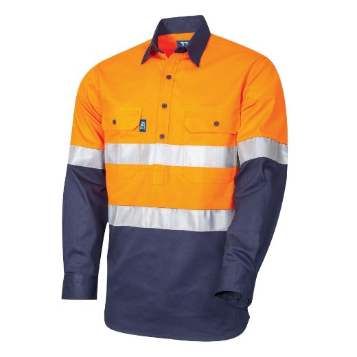 Picture of TRu Workwear Regular Weight L/S Closed Front Hi-Vis Shirt with Reflective Tape